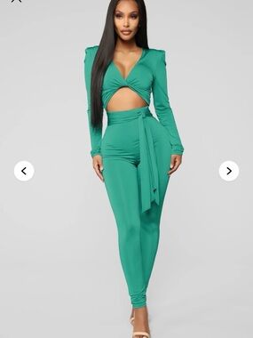 Fashion Nova Teal Twist Front Jumpsuit